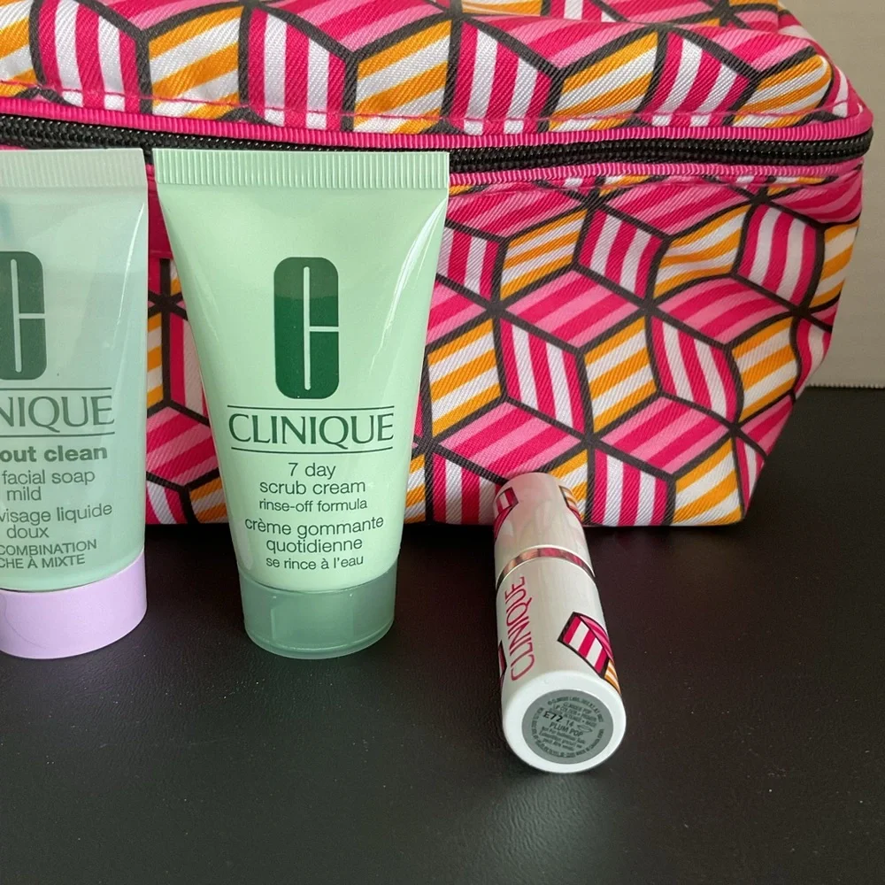 NEW Clinique Bundle - Cosmetic Bag, Lipstick and 2 Cleansers